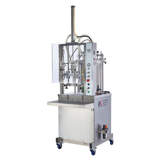 Semi-automatic 2 head volumetric vertical filling machine
